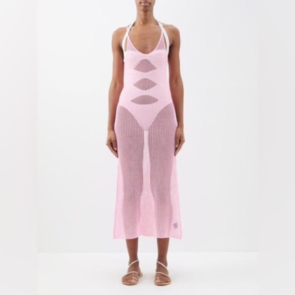DODO BAR OR Metallic Pink Crocheted Corin Midi Dress Size IT40 US4 NWT